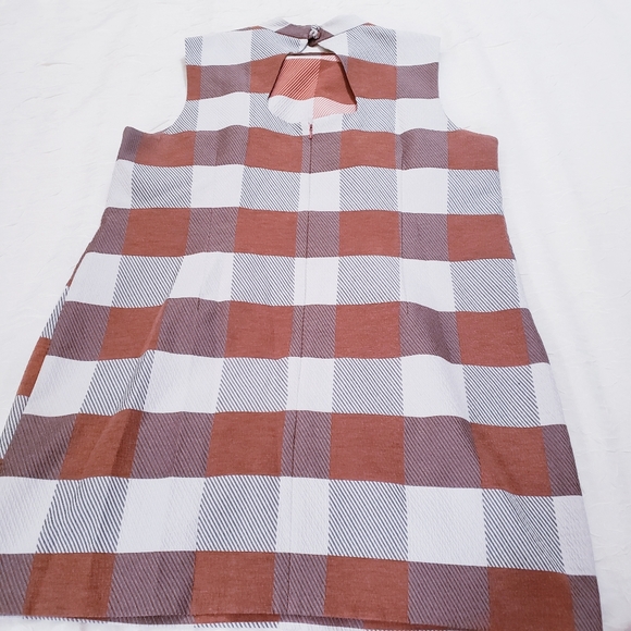 ASOS Brown Cream White Plaid Sleeveless Mini Shift Dress Mid-Century Mod Retro - Picture 7 of 11